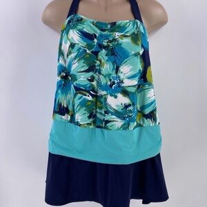 Islander Tropical Print Dress in Teal and Blue
